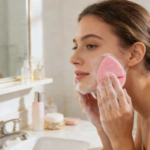 Al por mayor de fábrica: Esponjas de maquillaje en <span class=keywords><strong>forma</strong></span> de <span class=keywords><strong>pera</strong></span> para limpieza facial, estilo guante, color dopamina, serie de colores especiales para el rostro - Product Image 4