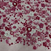 ZSY En gros Tissu de dentelle à fleurs multicolore en tulle, dentelle à fleurs 3D à sequins, tissu à sequins, broderie à sequins effet écailles de poisson pour robe de soirée