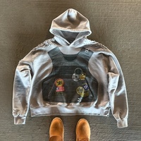 Gravvi Ağır Siklet 460GSM %100 Pamuk Fransız Havlusu Vintage Eskitme Görünümlü Bol Kesim Sokak Modası Erkek Kapüşonlu Sweatshirt Özel Üretim Logolu
