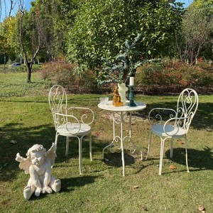 Ensemble <span class=keywords><strong>table</strong></span> et chaises de jardin rustiques en fer forgé, style campagne française, blanc et vert, <span class=keywords><strong>table</strong></span> ronde et chaises pour jardin, cour, <span class=keywords><strong>balcon</strong></span>, salon - Product Image 4