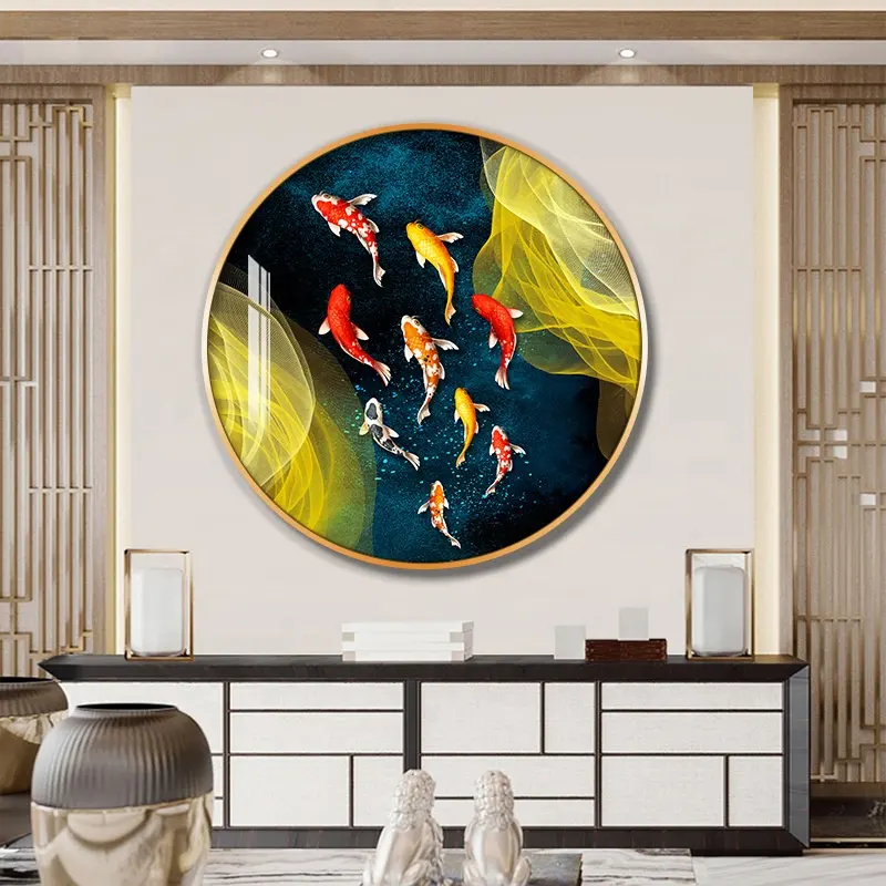 9 Fisch Koi Tier Bild Poster HD-Druck Niedriger Preis Großhandel 5d runden Rahmen Diamant Wand kunst Malerei