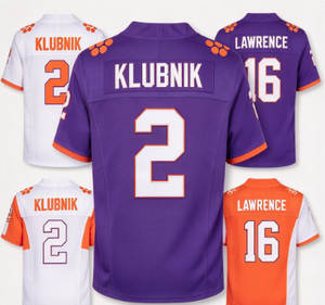Maillot de football des Clemson Tigers # 2 Klubnik # Collection de maillots de football universitaires cousus pour hommes Lawrence 16 - Product Image 1