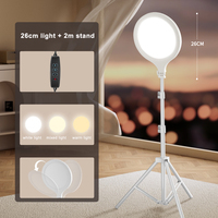 Panneau lumineux LED rond de 26 cm, trépied réglable de 2 m, lumière de remplissage à intensité variable pour la diffusion en direct, le portrait, le maquillage, la photographie