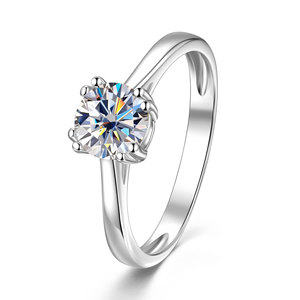 Anillos de Moissanita con Certificación GRA, Corte Redondo, Color D, VVS1, 1ct, Engaste de Doble Punta, Solitario, Cobre con Baño de Oro de 14K, Joyería para Uso Diario - Product Image 1