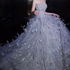 Vestido de Gala sin Tirantes con Cuentas para Mujer - Vestido Formal de Tul con Cola, Moda en Vestidos - Product Image 5