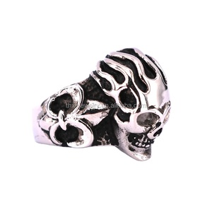 ราคาถูกสแตนเลส Eternal Flame Death Skull แหวนหัวกะโหลกศีรษะเปลวไฟแหวน - Product Image 2