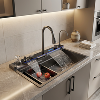 Évier de cuisine moderne en acier inoxydable à cascade, multifonction intelligent, à cuve unique, pour usage domestique et commercial