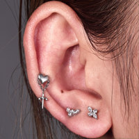 Piercing labret en titane ASTM F136 16G à filetage interne, avec papillon en zircone cubique, pour cartilage d'oreille, plaqué or, stérile