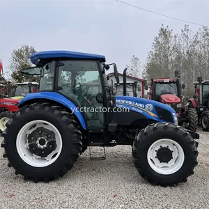 Tractores de segunda mano con cabina para agricultura, tractor usado hollan T1104 110hp 4X4WD