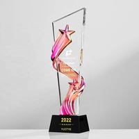 Trophée de microphone en verre à base de cristal en bois solide