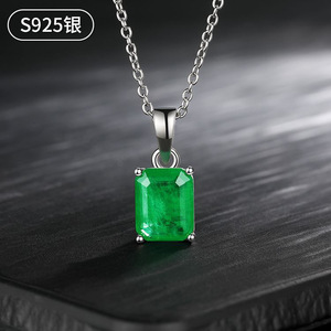 Đồ trang sức Châu Âu và chúng tôi S925 Bạc xương đòn chuỗi tươi Vòng cổ cao Carbon kim cương mô phỏng Kim Cương Ngọc Lục Bảo Mặt dây chuyền - Product Image 6