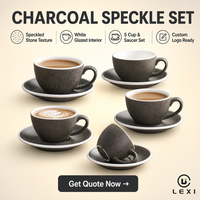 Ensemble tasse et soucoupe en céramique personnalisée, motif charbon moucheté, intérieur blanc, aspect pierre mate, pour café, maison, cuisine, décoration de table, vente en gros