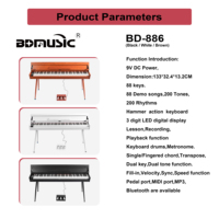 BD MUSIC BD-886BF 88-Key Hammer Action Wooden Electronic Keyboard/Electric Organ/Digital Piano for Beginners 200 Tones Rhythms