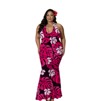 Nouvelle Robe Puletasi à Motif Plumeria, Col Halter, Décolleté Profond en V, Style Insulaire du Pacifique, Design Personnalisé, Robe Maxi Sirène, Imprimé Polynésien