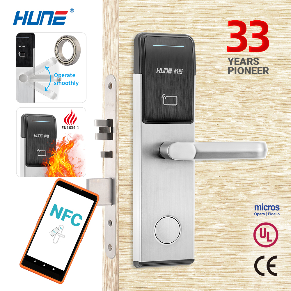 Hune Hotel Door Lock Card Reader Access Control NFC UL Fireproof Manufacturer 304 Stainless Steel With TT Hotel Lock APP Matter