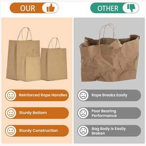 Sacs en papier personnalisés à bas prix avec logo imprimé, recyclables, pour vêtements, chaussures, cadeaux, restauration rapide, emballages à emporter, avec poignées - Product Image 4