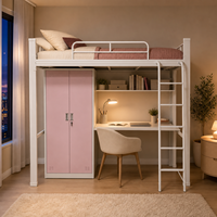 Lit mezzanine en métal rose et bleu pour enfants avec bureau, lit superposé en acier mignon avec armoire et barrière de sécurité pour chambre d'enfant