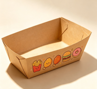 Barquette jetable en papier kraft, boîte à emporter, conteneur ouvert anti-graisse pour aliments frits, barbecue, frites, gâteaux de riz, snacks