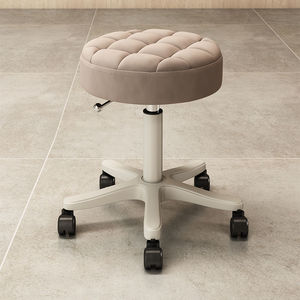 Tabouret de barbier matelassé, hauteur réglable, siège pivotant sur roulettes, chaise de salon/studio - Product Image 3