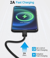 En stock, câble de charge et de données Micro USB 2A de 0,3 m (1 pied) pour téléphone portable Android/montre/banque d'alimentation, de qualité supérieure