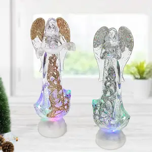 Factory Direct Sale Liquid Water Glitter Swirling Sequins Lighted Christmas Angel Decor