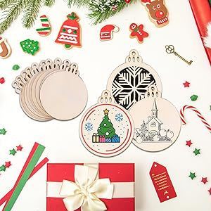 Customize Rustic <b>Wooden</b> Christmas Ornaments Blank <b>Wooden</b> <b>Slices</b> with Hole for Seasonal Home Decor Dropshipping - Product Image 4