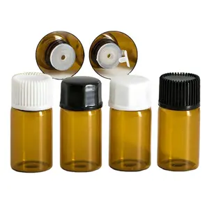 1ml 1.5ml 2ml 3ml 5ml Trial Amber Glass Essential Oil Bottle Empty Tester Tube Vials Oil Dispenser Bottle with Black Screw Cap