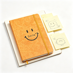 สมุดโน้ตพิมพ์ลายยิ้มสีส้มสไตล์วินเทจ สมุดบันทึกปกแข็งพร้อมแถบยางยืดสำหรับเขียนและวางแผน - Product Image 2