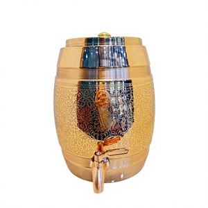 Distributeur d'eau en cuivre pur de qualité supérieure, forme baril, 11L, gravé au laser, motif floral, Matka, finition miroir, en métal, avec robinet - Product Image 1