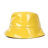Petite commande, casquette de seau en cuir pu imperméable, vente en gros, chapeau de seau en cuir jaune