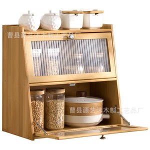 Caja de pan de madera con puerta transparente, organizador de bambú para encimera de cocina, organizador de escritorio ZS 04899 - Product Image 1
