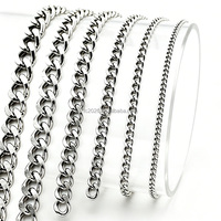 Chaîne plate en acier inoxydable brossé double face soudée, chaîne cubaine multi-tailles pour collier, bracelet, sac à main