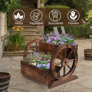 Boîte à fleurs en bois pour chariot intérieur et extérieur avec roues Fleurs Herbes Légumes Chariot à fleurs en bois - Product Image 5