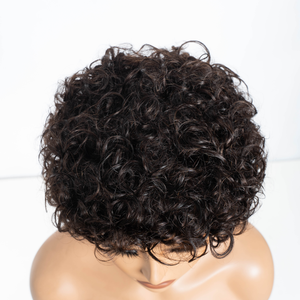 Parrucche Corte Ricci Brasiliane in Capelli Remy, Realizzate a Macchina, Colore Come da <span class=keywords><strong>Foto</strong></span>, 100% Capelli Vergini, Densità 150%, per Donne Nere - Product Image 3