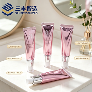 Metallic <b>Pink</b> Cosmetic Tube with Pump Cap for Skincare Lotion - Product Image 5