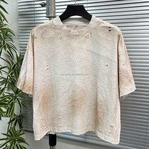 เสื้อยืดผ้าฝ้ายมีรูระบายสไตล์วินเทจเสื้อยืดโอเวอร์ไซซ์แอซิดแอซิดแบบไหล่ตกคุณภาพสูง - Product Image 1