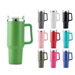 Vaso de acero inoxidable aislado de doble pared de 40oz al por mayor con pajita y mango - Product Image 2