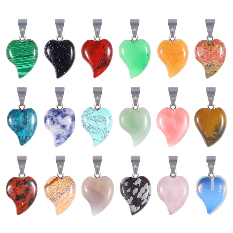 Custom Assorted Quartz Small Heart Necklace Pendant DIY Jewelry Healing Crystal Heart Shaped Stone pendants Charm