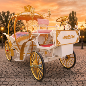Luxury <b>White</b> Gold Royal Electric <b>Pumpkin</b> Carriage Elegant Princess Vehicle With Pink Seats Perfect For Wedding Photo Shooting - Product Image 1