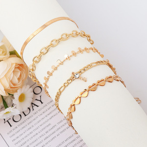 Punk Style <b>Gold</b> Plated Alloy <b>Anklet</b> Set Heart Chain With Key Charm Women's Fashion Jewelry Party Accessory - Product Image 2