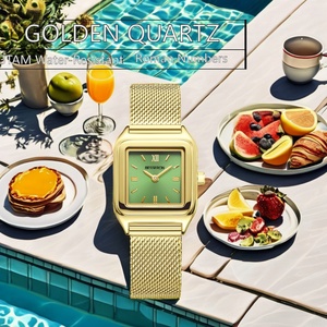 Montre-bracelet élégante pour femme, cadran en maille dorée à chiffres romains, étanche, carrée, 26 mm, en alliage, style affaires - Product Image 4