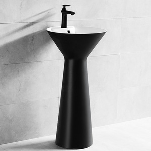 Ceramic Pedestal <b>Basin</b> <b>Round</b> Single Hole Glossy Finish Bathroom Sink - Product Image 1