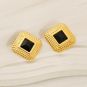ZOGXIN Square Stud Earrings Gold Tone Blue Black Rhinestone Geometric Design For Women Everyday Wear - Product Image 2