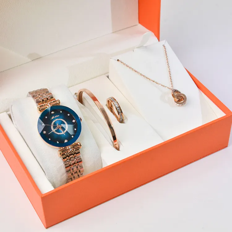 MEIBIN 1482 new luxury jewelry box set women alloy casual watches gift slim design watches waterproof stainless steel watch
