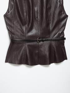 套装女式2026新款2件套时尚人造革腰带装饰无袖背心+复古女式中长裙套装 - Product Image 5