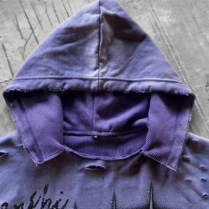 Sudadera con capucha vintage de estilo urbano, de diseño personalizado, con estampado gráfico tipo gofre, para hombre, con efecto desgastado y lavado ácido, de corte oversize. - Product Image 4