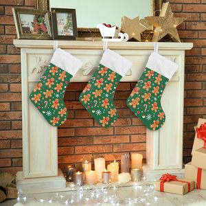 Chaussette de Noël Traditionnelle 2025 Brodé Père Noël Bonhomme de Neige Renne Doux 18 pouces Vert/Bleu Ciel/Beige Polyester Parfait - Product Image 2
