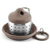 Nouveauté Boule à thé en maille extra fine Infuseur à thé à longue chaîne Filtre à thé en silicone Acier inoxydable 304 Passoire avec plateau d'égouttage