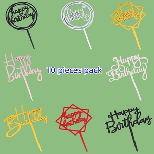 Confezione da 10 pezzi di buon compleanno in acrilico cake topper disegni diversi a cerchio tondo a forma di stella fiore a forma di diamante - Product Image 1
