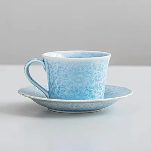 Kiln-turned Crystal Glazed Blue Ceramic Modern Teacup and Saucer <b>Set</b> 155ML Capacity Good for Home and Office Use - Product Image 1